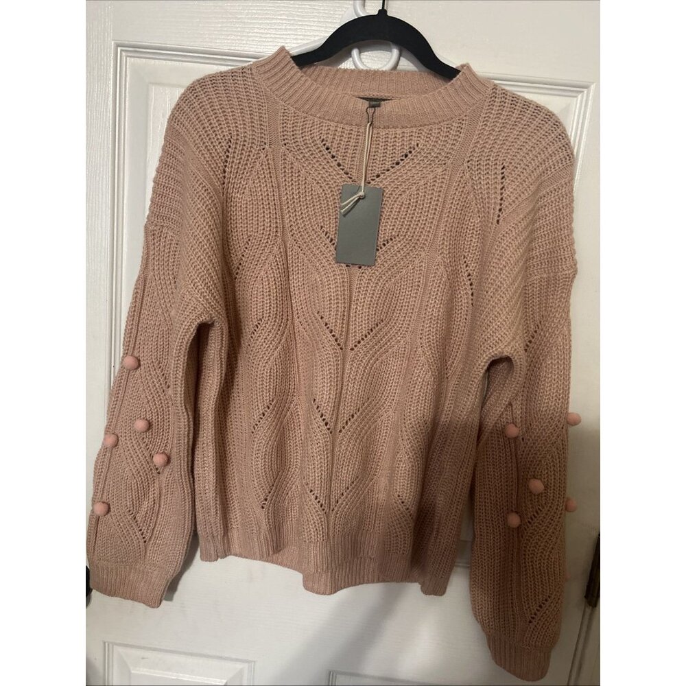 MIROH Women's Sweater size Large Pink/Peach‎ acrylic Pom Poms accents